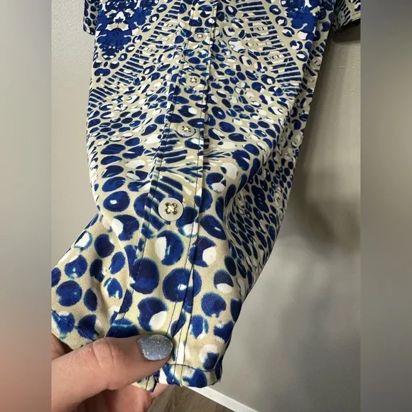 CAbi Jewel Print Button Down Shirt Dress Kaleidoscope Geo Print Size Small - Picture 4 of 9